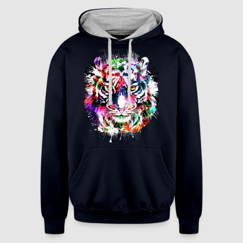 Colorful Tiger Head Portrait Drawing - Unisex Contrast Hoodie