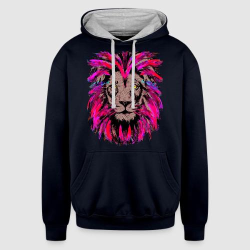 Purple Lion Head - Pink Lion Face Drawing - Unisex Contrast Hoodie