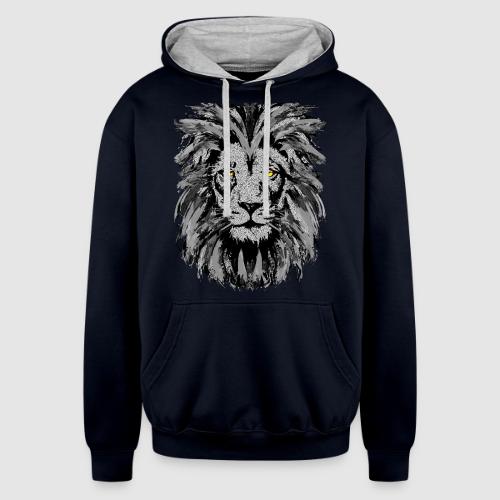 Artistic Lion Head Portrait Drawing - Gray Lion - Unisex Contrast Hoodie