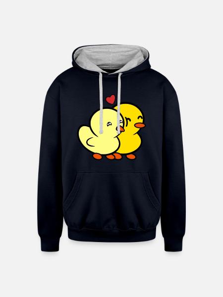 Duckie and Duck Nuzzle - Unisex Contrast Hoodie - navy/heather gray