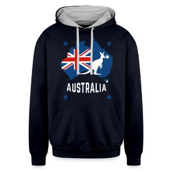 Kangaroo Australia Australia Day Australia Map - Unisex Contrast Hoodie - navy/heather gray - Front