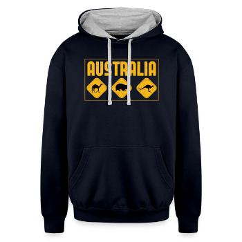 Australian Animals Kangaroo Australia Day - Unisex Contrast Hoodie - navy/heather gray - Front