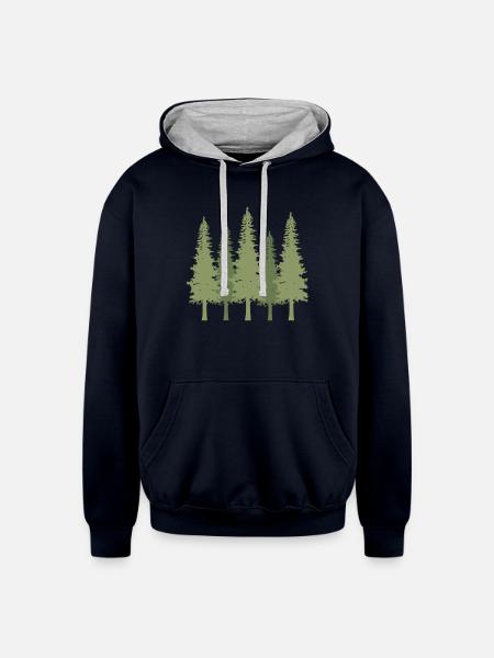 Forest Pine Trees - Unisex Contrast Hoodie - navy/heather gray