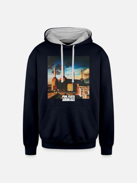Pink Floyd Animals Album Cover - Unisex Contrast Hoodie - navy/heather gray