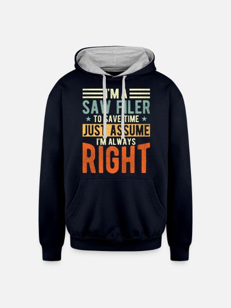 Saw Filer - Unisex Contrast Hoodie - navy/heather gray