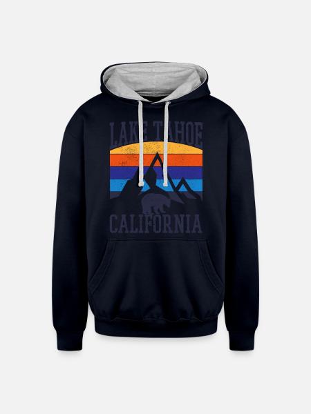 Lake Tahoe California Vintage Souvenir - Unisex Contrast Hoodie - navy/heather gray