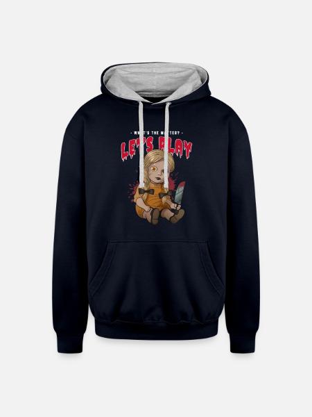 Halloween Doll - Unisex Contrast Hoodie - navy/heather gray