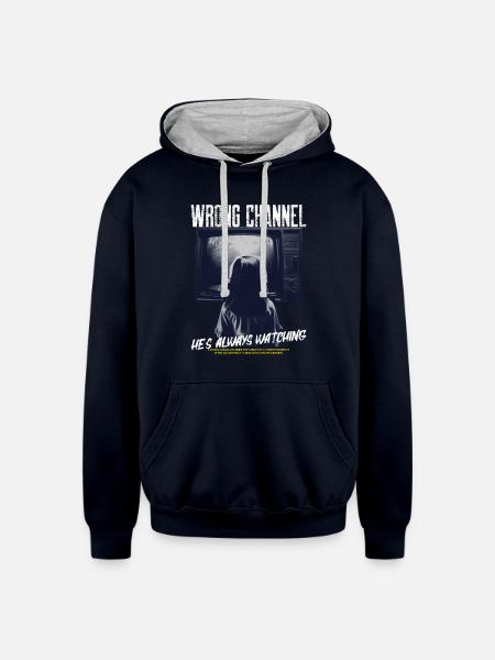 Wrong Channel - Unisex Contrast Hoodie - navy/heather gray