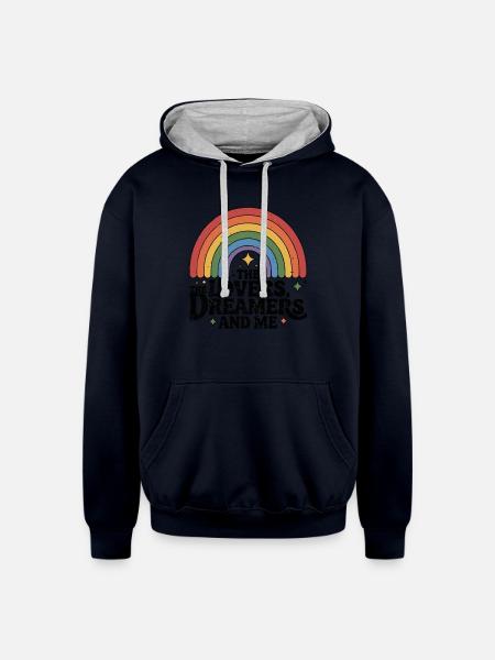 Rainbow Connection - Unisex Contrast Hoodie - navy/heather gray