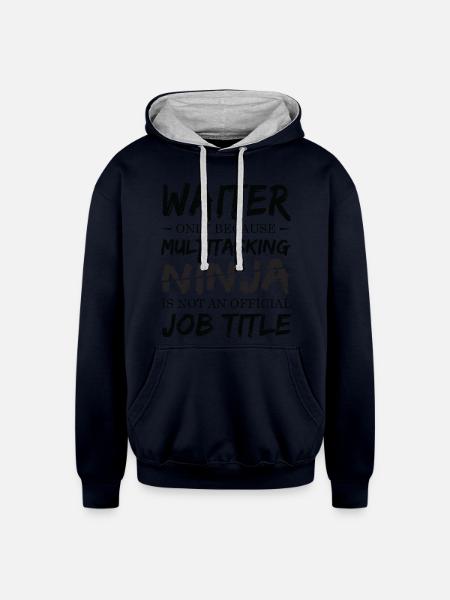 Ninja Waiter - Unisex Contrast Hoodie - navy/heather gray