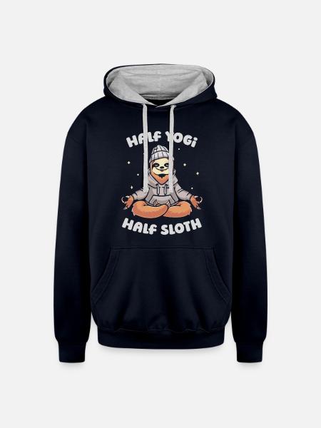 Sloth Yogi Sloth Yoga - Unisex Contrast Hoodie - navy/heather gray