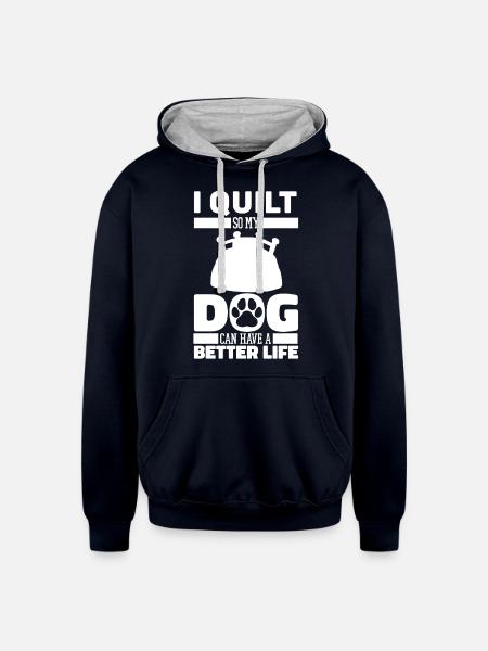 Quilting Dog - Unisex Contrast Hoodie - navy/heather gray