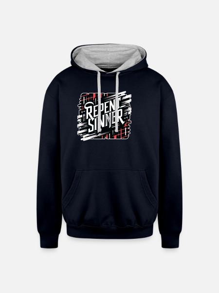 Repent Sinner 18 - Unisex Contrast Hoodie - navy/heather gray