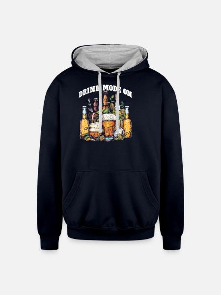 Drink Mode On - Unisex Contrast Hoodie - navy/heather gray