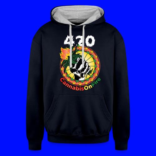 Whimsical 420 OnFire Time Weed Marijuana Design - Unisex Contrast Hoodie