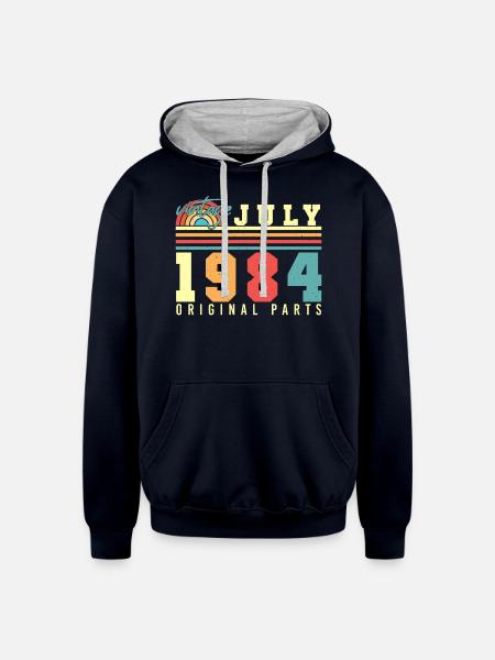Original July 1984 - Unisex Contrast Hoodie - navy/heather gray
