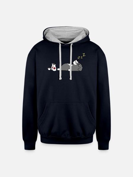 Schnauzer Sake Drunk - Unisex Contrast Hoodie - navy/heather gray
