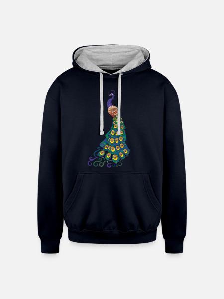 Peacock - Unisex Contrast Hoodie - navy/heather gray