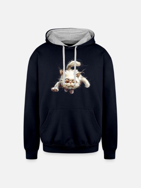 Funny Cat - Unisex Contrast Hoodie - navy/heather gray