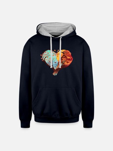 bird - Unisex Contrast Hoodie - navy/heather gray