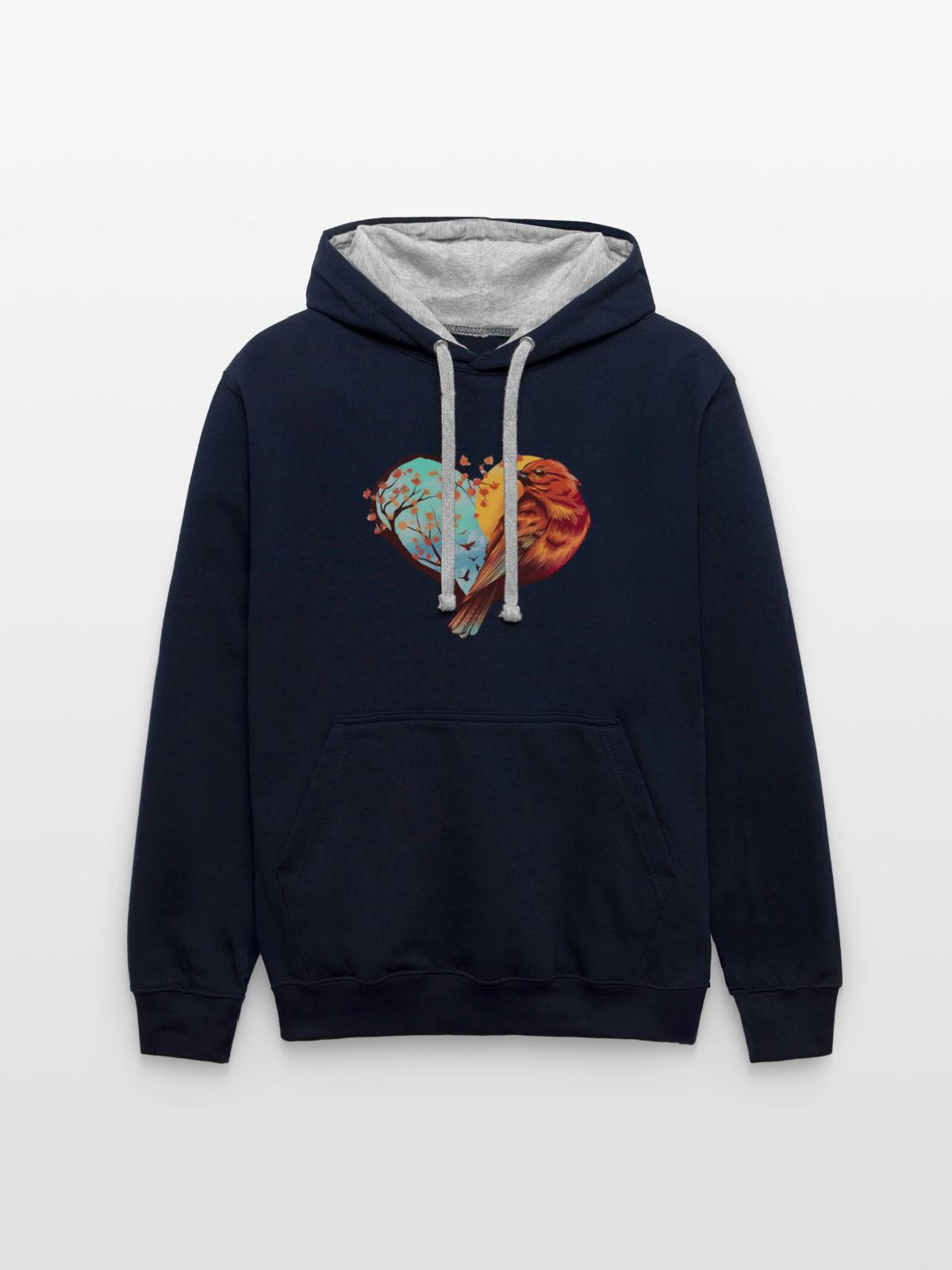 bird - Unisex Contrast Hoodie - navy/heather gray - Front