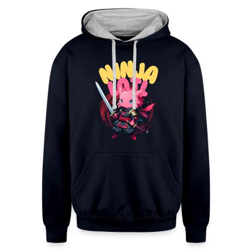 Kawaii Axolotl Ninja - Unisex Contrast Hoodie