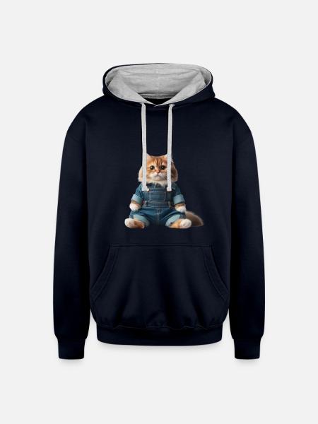 surprised cat - Unisex Contrast Hoodie - navy/heather gray