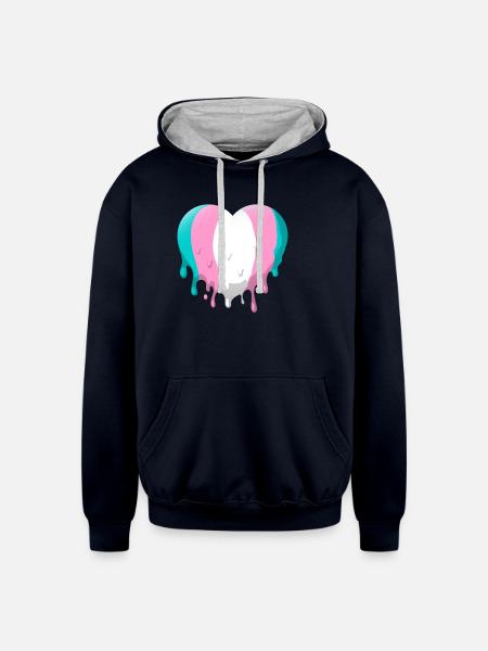 Trans Heart - Unisex Contrast Hoodie - navy/heather gray
