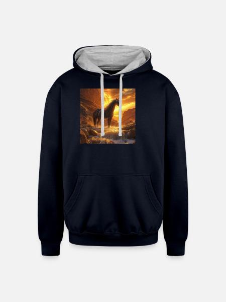 Horse - Unisex Contrast Hoodie - navy/heather gray