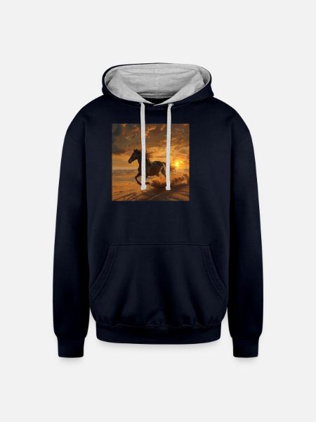 Horse - Unisex Contrast Hoodie - navy/heather gray