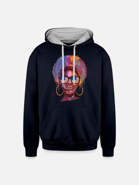 Usa - Unisex Contrast Hoodie - navy/heather gray