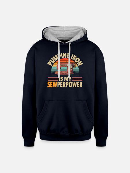 Quilting Sewperpower Funny Sewing - Unisex Contrast Hoodie - navy/heather gray