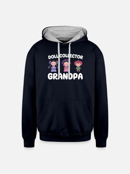 Doll Collector Grandpa - Unisex Contrast Hoodie - navy/heather gray
