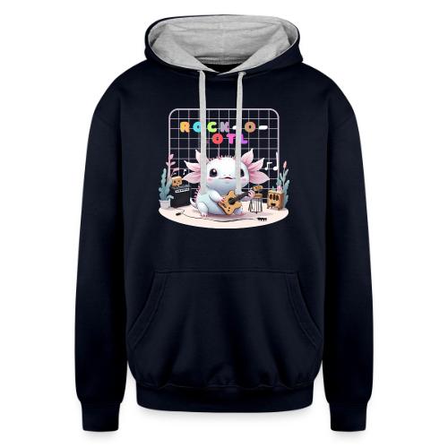Cute Axolotl Musician: Musical Amphibian Creature - Unisex Contrast Hoodie