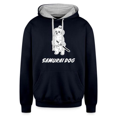 Samurai Maltese Katana Warrior Dog Tee - Unisex Contrast Hoodie