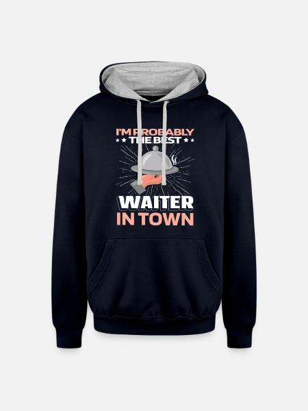 Waiter Waitress Funny - Unisex Contrast Hoodie - navy/heather gray