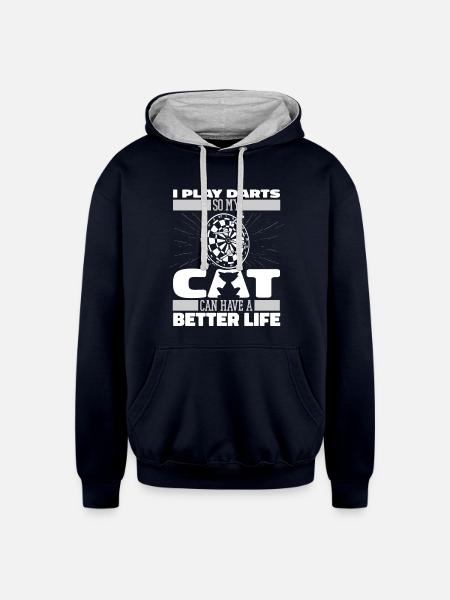 Darting Darts Cat - Unisex Contrast Hoodie - navy/heather gray