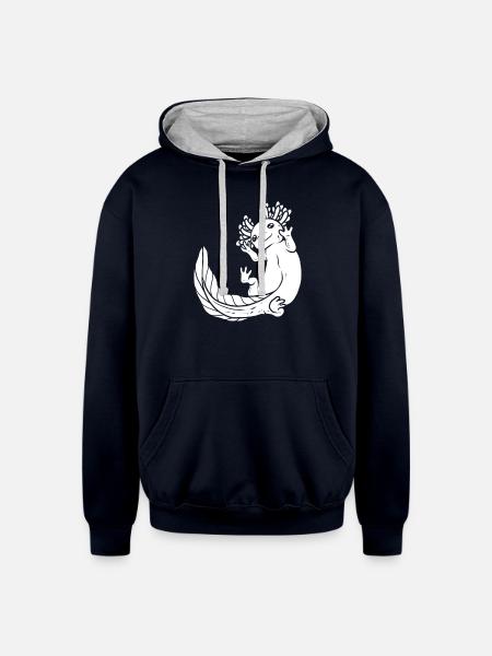 Axolotl Salamander Cute - Unisex Contrast Hoodie - navy/heather gray