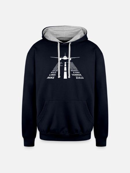 Phonetic Alphabet Pilot Airplane - Unisex Contrast Hoodie - navy/heather gray