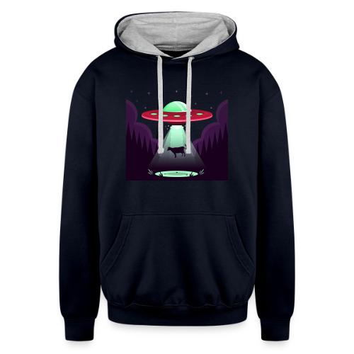 Cartoon Alien Abduction Cow - Unisex Contrast Hoodie