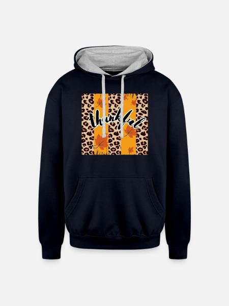 thankful - Unisex Contrast Hoodie - navy/heather gray