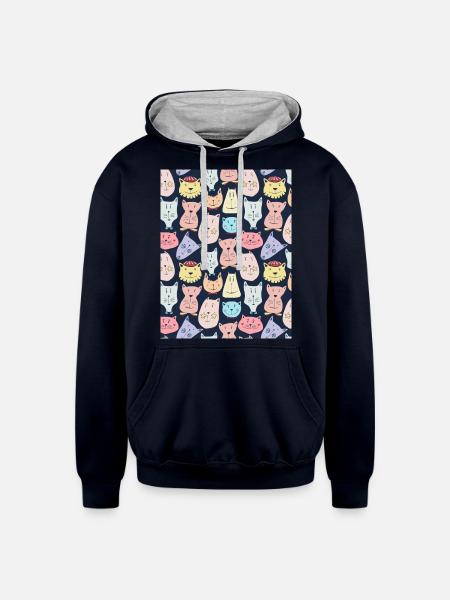 Funny Cats - Unisex Contrast Hoodie - navy/heather gray