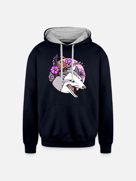Funny Possum Opossums - Unisex Contrast Hoodie - navy/heather gray