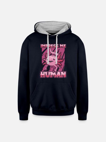 Axolotl Salamander - Unisex Contrast Hoodie - navy/heather gray