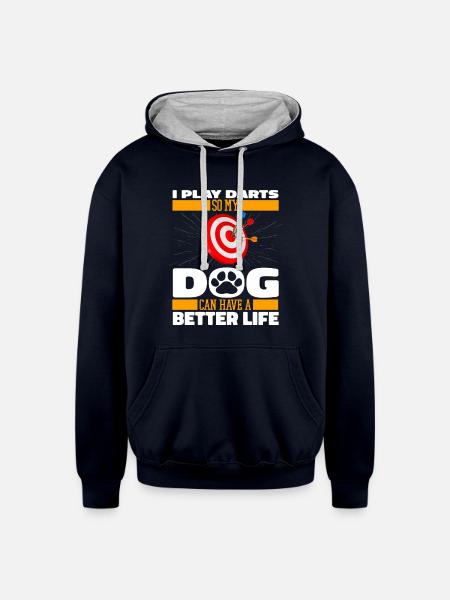 Darting Darts Dog - Unisex Contrast Hoodie - navy/heather gray