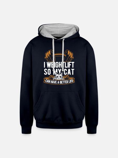 Weightlifting Weightlifter Cat - Unisex Contrast Hoodie - navy/heather gray
