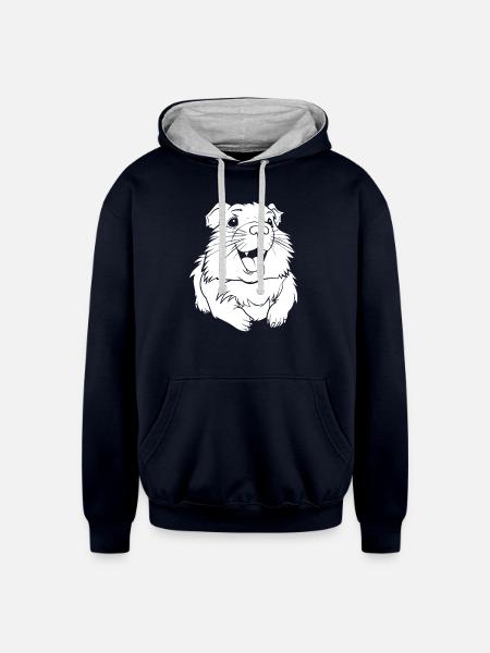 Guinea Pig Cavy Smiling - Unisex Contrast Hoodie - navy/heather gray