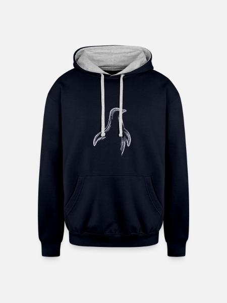 Penguin Chalk Drawing - Unisex Contrast Hoodie - navy/heather gray