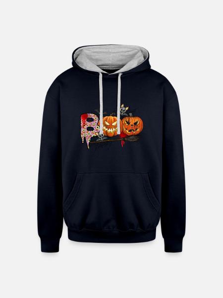 Boo - Unisex Contrast Hoodie - navy/heather gray