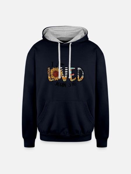I Am Loved John - Unisex Contrast Hoodie - navy/heather gray